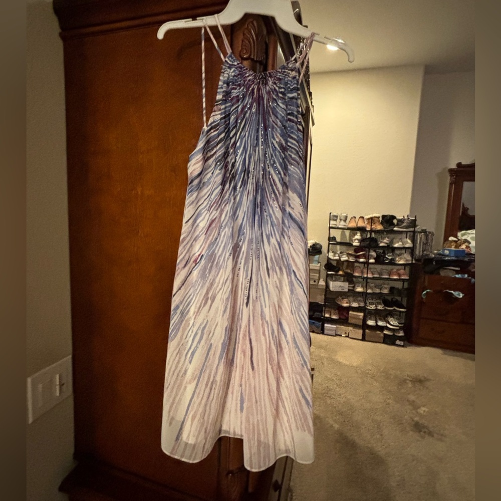 White House Black Market Blue & Pink Halter Midi Dress